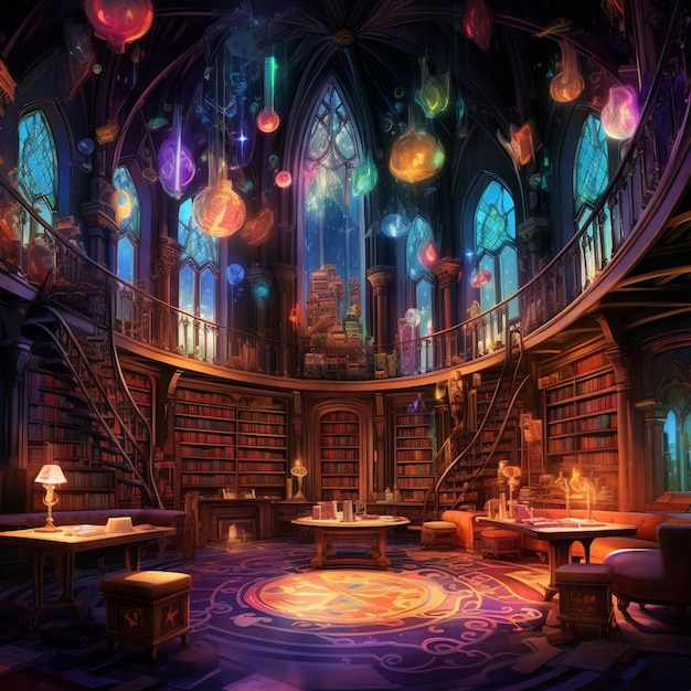 Illuminate Imagination Ambiente de biblioteca com iluminação vívida