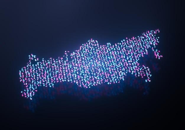 Illuminated Russia Digital Data Map Pink And Blue Neon Glowing Particles 3D Illustration