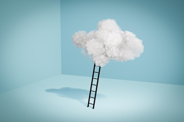 Foto illustation 3d renderizar escada em nuvens conceito de sucesso empresarial empreendedor