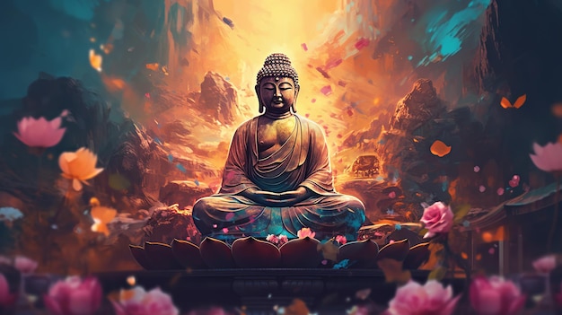 Illustation para el feliz día vesak imágenes de Buda Generative Ai