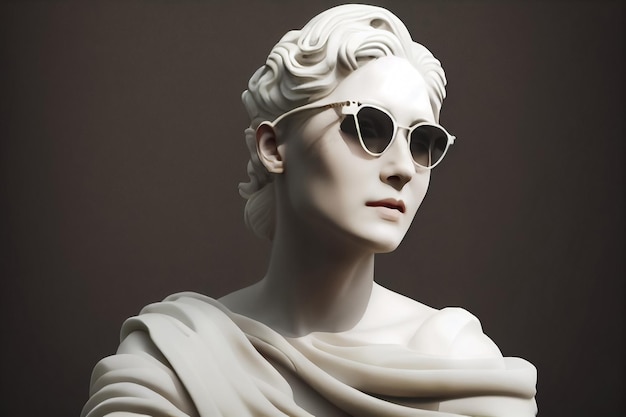 Illustrarion des Porträts einer Frau aus Gipsstatue mit stilvoller moderner Sonnenbrille