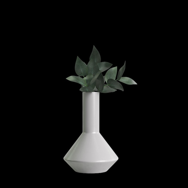 Illustration 3d der Dekorationsvasenblume lokalisiert auf schwarzem Hintergrund
