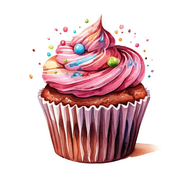 Illustration Aquarell detaillierter Schokoladen-Cupcake