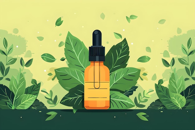 Illustration Aromatherapie mit Pfefferminze in einer Glasflasche Generative KI