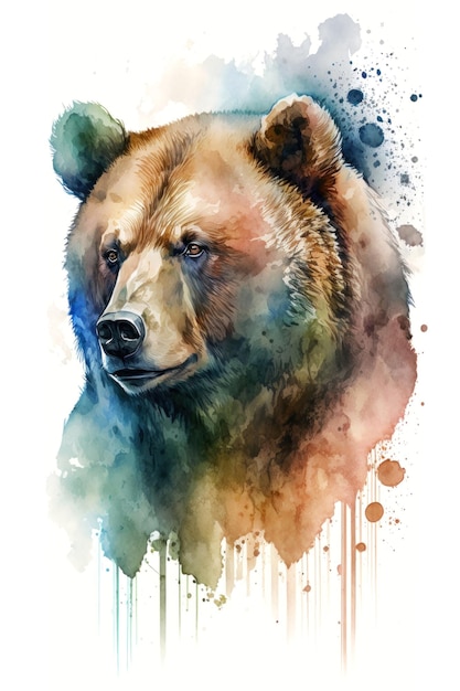 Illustration Bär in Aquarell Tier auf weißem Hintergrund generative KI