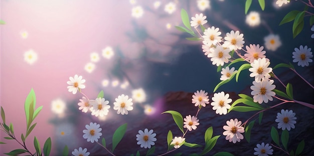 Illustration Blumen blühen im Sommer mit Bokeh-Hintergrund mit Unschärfeeffekt Generative KI