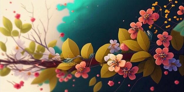 Illustration Blumen blühen im Sommer mit Bokeh-Hintergrund mit Unschärfeeffekt Generative KI