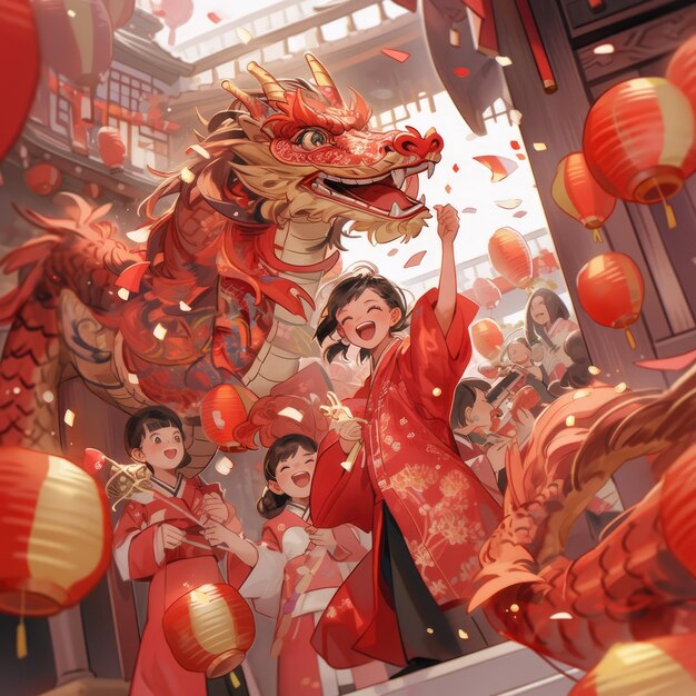 Illustration Chinesisches Neujahr in Rot