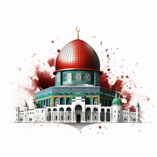 Illustration der Al-Aqsa-Moschee mit der palästinensischen Flagge auf weißem Hintergrund