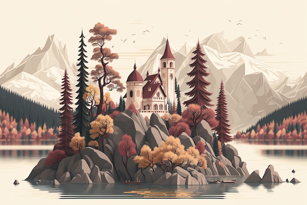 Illustration der alpinen Berge im cremefarbenen Hintergrund