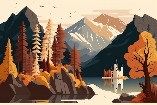 Illustration der alpinen Berge im cremefarbenen Hintergrund