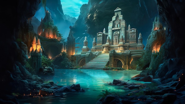 Illustration der Überreste der verlorenen Stadt Atlantis, fantasievolle Bilder, Geheimnisse und Kuriositäten