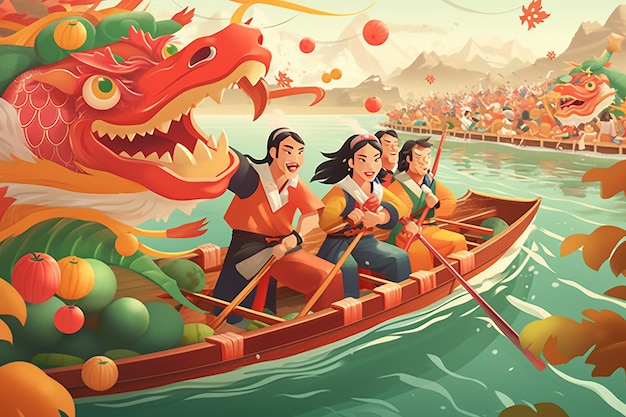 Illustration der Bräuche und Traditionen des Drachenbootfestivals