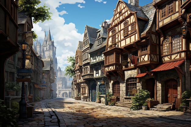 Foto illustration der bright street in der mittelalterlichen stadt