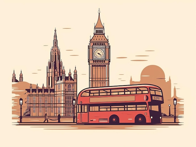 Illustration der britischen Bus- und Tower-Kultur