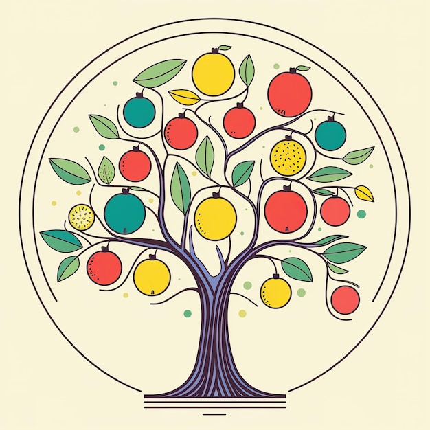Illustration der bunten Apfelbaum-Karikatur. Dieses Bild ist für ein Kind