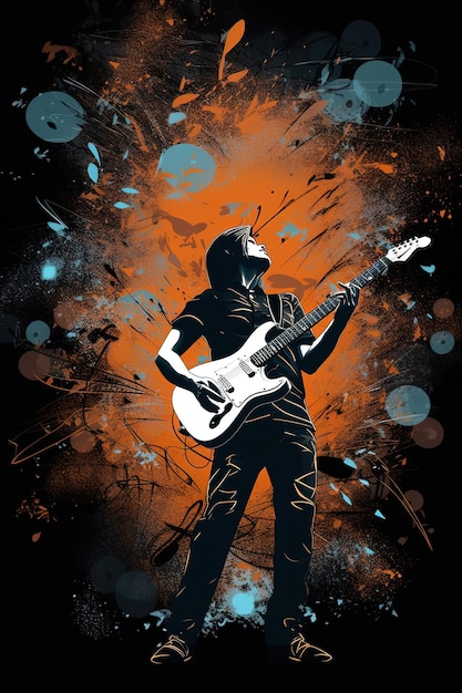 Illustration der digitalen Kunst AI des Rockgitarristen