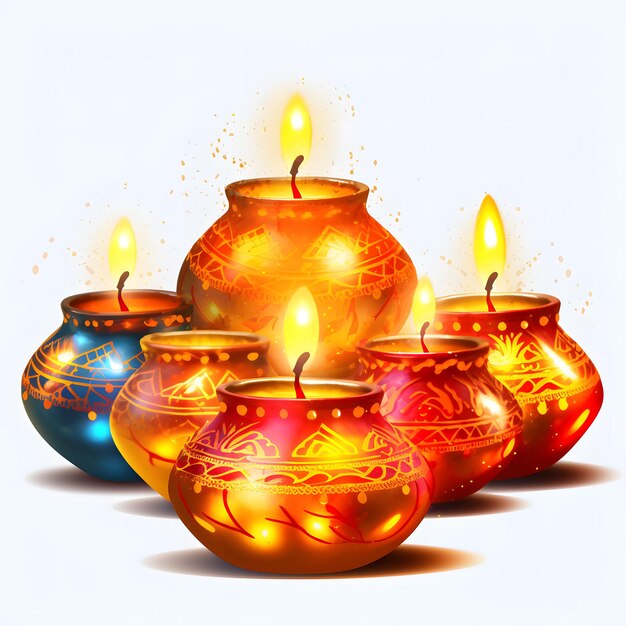 Illustration der Diwali-Lichtertradition, Diya-Öllampen