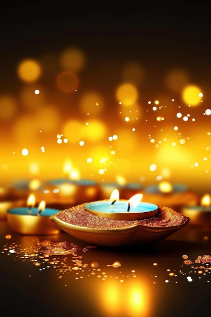 Foto illustration der diya-lampe des diwali-festes mit rangoli unten. ai generated