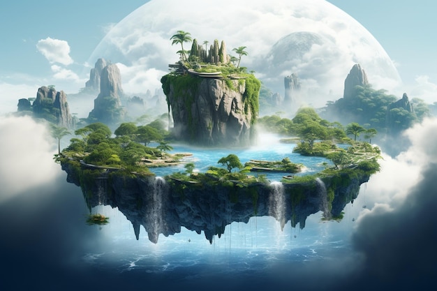 Illustration der Erde als schwimmende Insel Generative ai