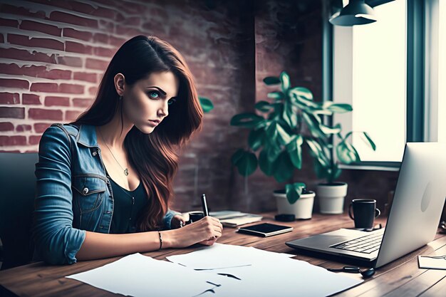 Illustration der europäischen jungen Frau im Büro