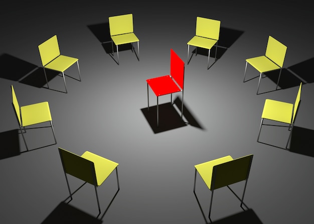 Illustration der Führung im Unternehmen. Ein roter Stuhl und ein anderer gelber