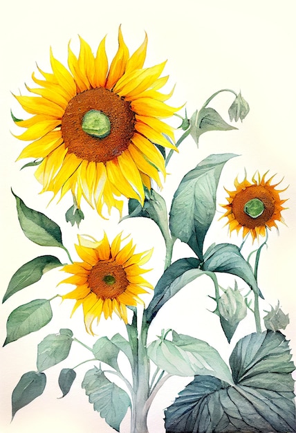 Illustration der gelben Sonnenblume im Aquarell-Stil