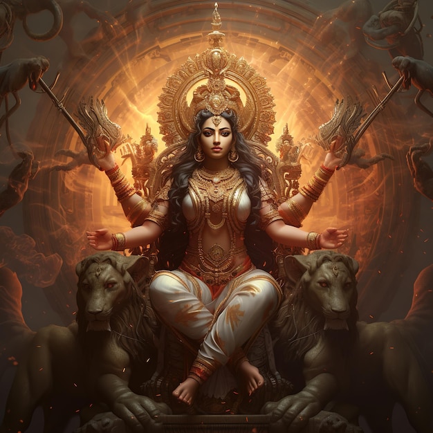 Illustration der Göttin Durga für Happy Durga Puja oder Subh Navratri Generative Ai