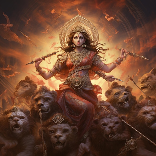 Illustration der Göttin Durga für Happy Durga Puja oder Subh Navratri Generative Ai