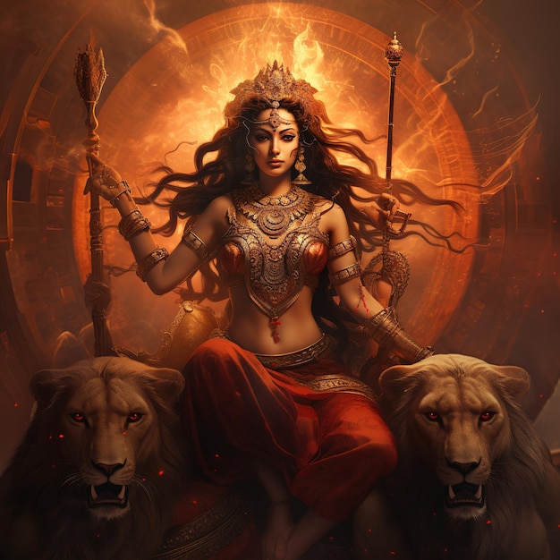 Illustration der Göttin Durga für Happy Durga Puja oder Subh Navratri Generative Ai