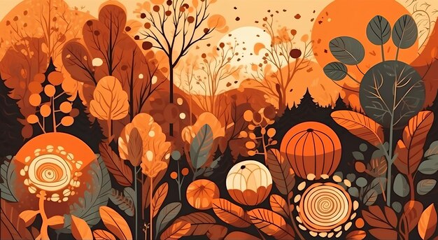 Illustration der Herbstnatur als Hintergrund oder Banner Warme Farbe flache Retro-Stil