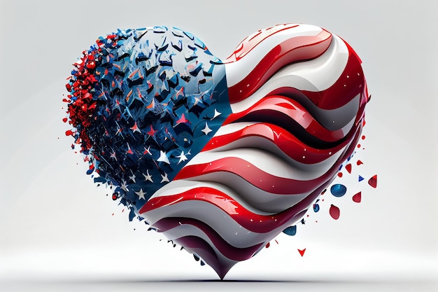 Illustration der Herzform mit amerikanischer Flagge auf weißem Hintergrund Memory Day AI