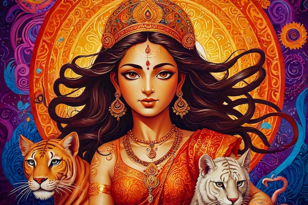 Foto illustration der hinduistischen göttin durga mata indische festfeier