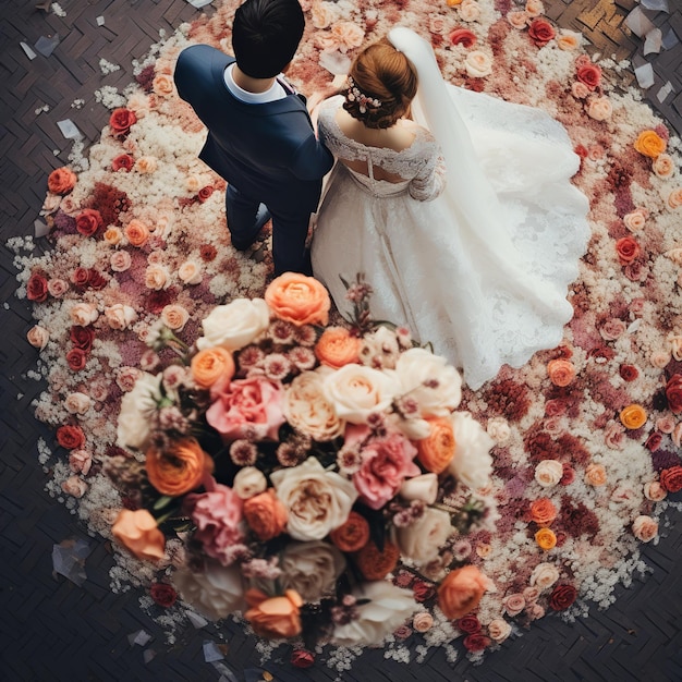 Illustration der Hochzeitsblume eines Paares mit ästhetischer Anordnung