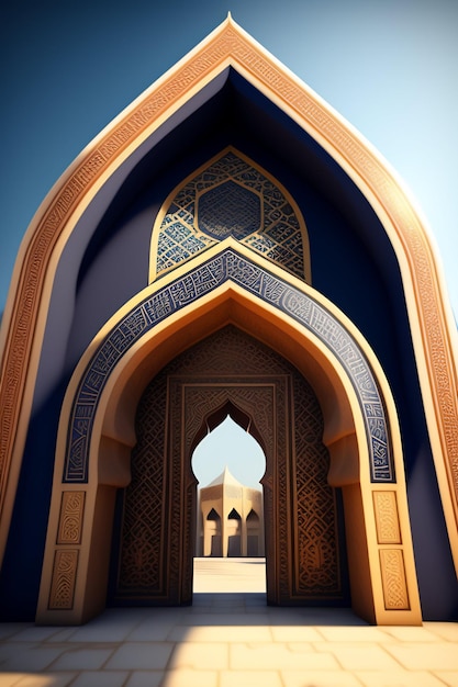 Illustration der islamischen Moschee Eid al Adha, arabische Laternen und islamischer Hintergrund, arabische Geschichte 3d