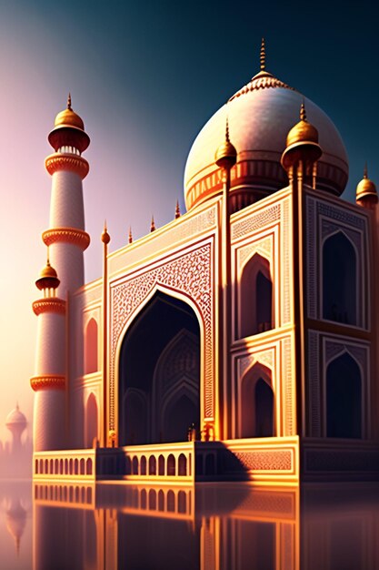 Illustration der islamischen Moschee Eid al Adha, arabische Laternen und islamischer Hintergrund, arabische Geschichte 3d