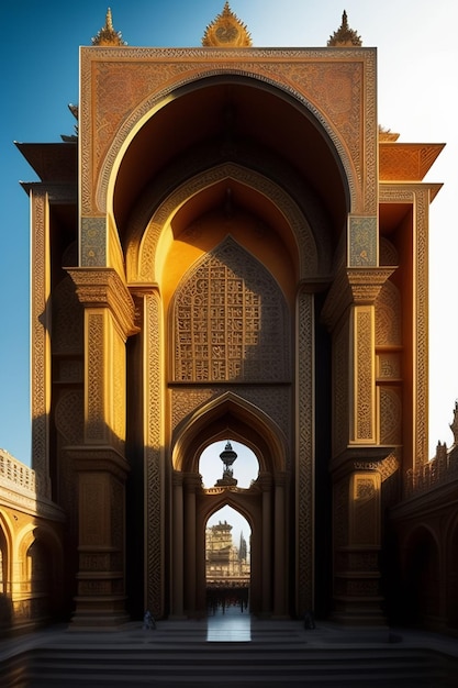 Illustration der islamischen Moschee Eid al Adha, arabische Laternen und islamischer Hintergrund, arabische Geschichte 3d