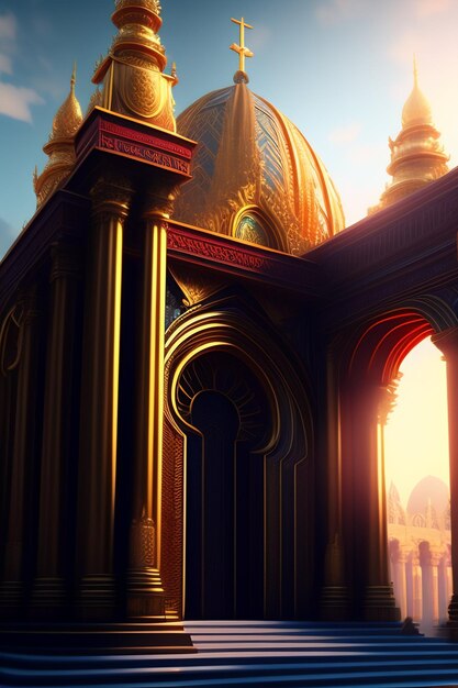 Illustration der islamischen Moschee Eid al Adha, arabische Laternen und islamischer Hintergrund, arabische Geschichte 3d