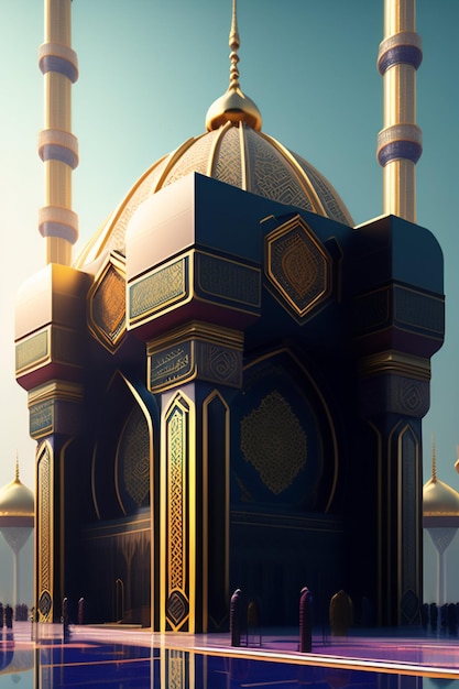 Illustration der islamischen Moschee Eid al Adha, arabische Laternen und islamischer Hintergrund, arabische Geschichte 3d