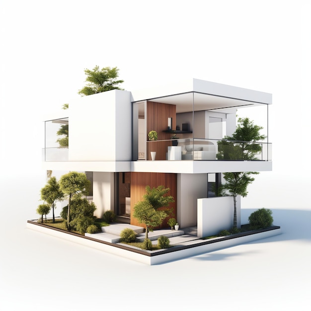 Illustration der kubischen Architektur3D-Darstellung eines Hauses, aus dem gebaut wurde