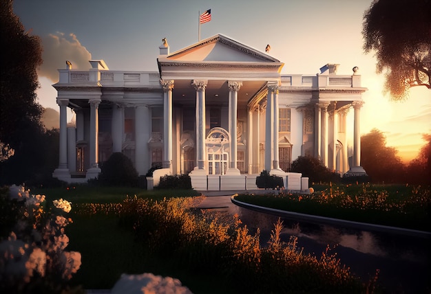 Illustration der Kuppel des Weißen Hauses Washington DC Capitol mit wehender amerikanischer Flagge AI