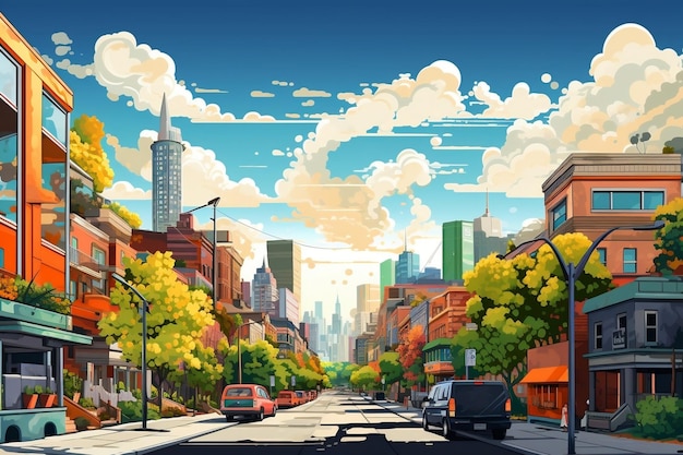 Illustration der lebendigen städtischen Landschaft Generative KI