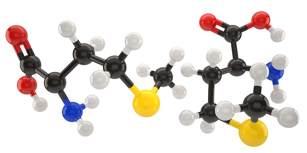 Illustration der Methioninmolekülstruktur 3d mit Beschneidungspfad