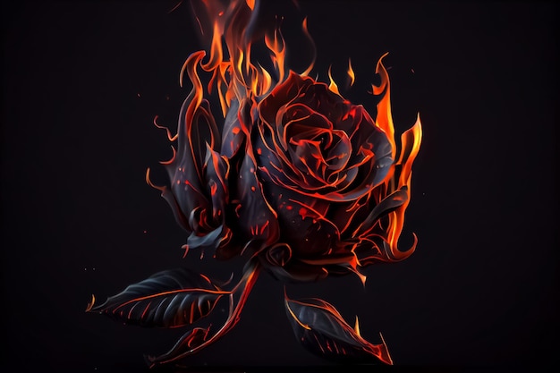Illustration der roten dramatischen Rose auf brennendem Leidenschaftskonzept AI