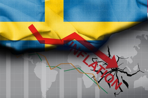 Illustration der schwedischen Flagge mit strukturiertem Satinstoff. das Konzept der Inflation in den Ländern
