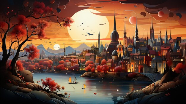 Illustration der Stadt Istanbul im Stil von Tracie Grimwood und Suminagashi