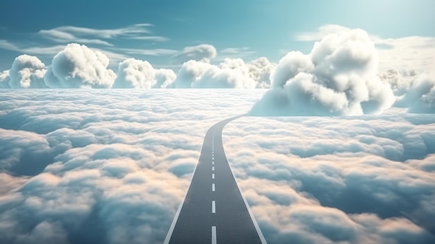 Illustration der Straße zum Himmel durch die generative KI der Wolken