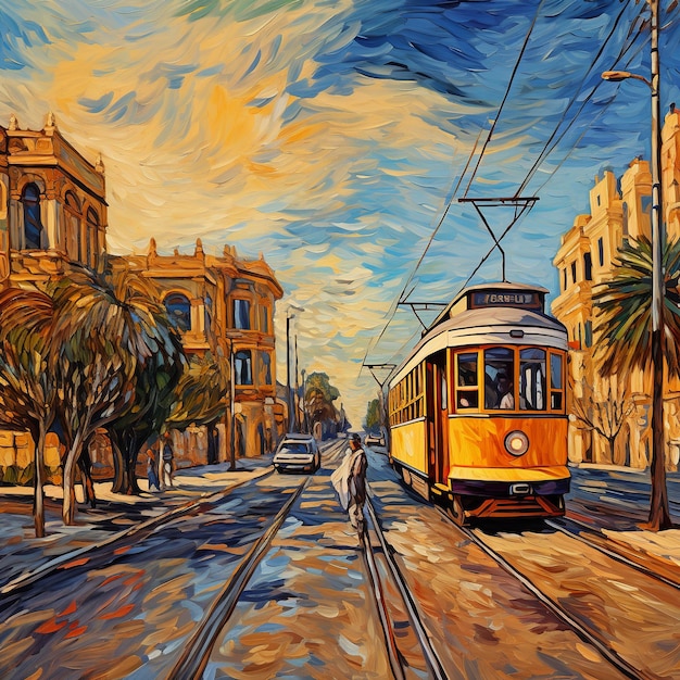 Illustration der Straßenbahn von Alexandria Ägypten auf der Cornish Road Van Gogh