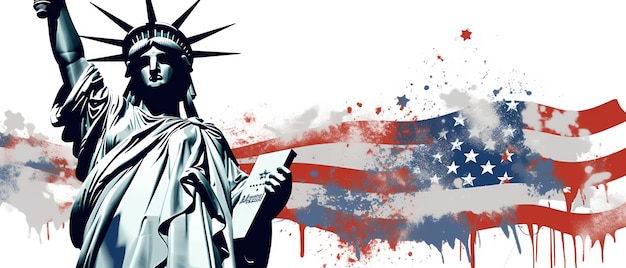 Illustration der USA, 4. Juli, Unabhängigkeitstag, Freiheitsstatue, roter und blauer Stern, Ai generiert