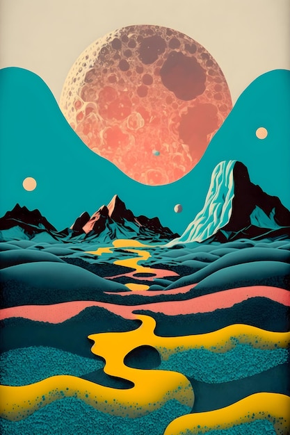 Illustration der Weltraumlandschaft Retro-Stil Kosmos Abstrakter verrückter und psychedelischer Hintergrund